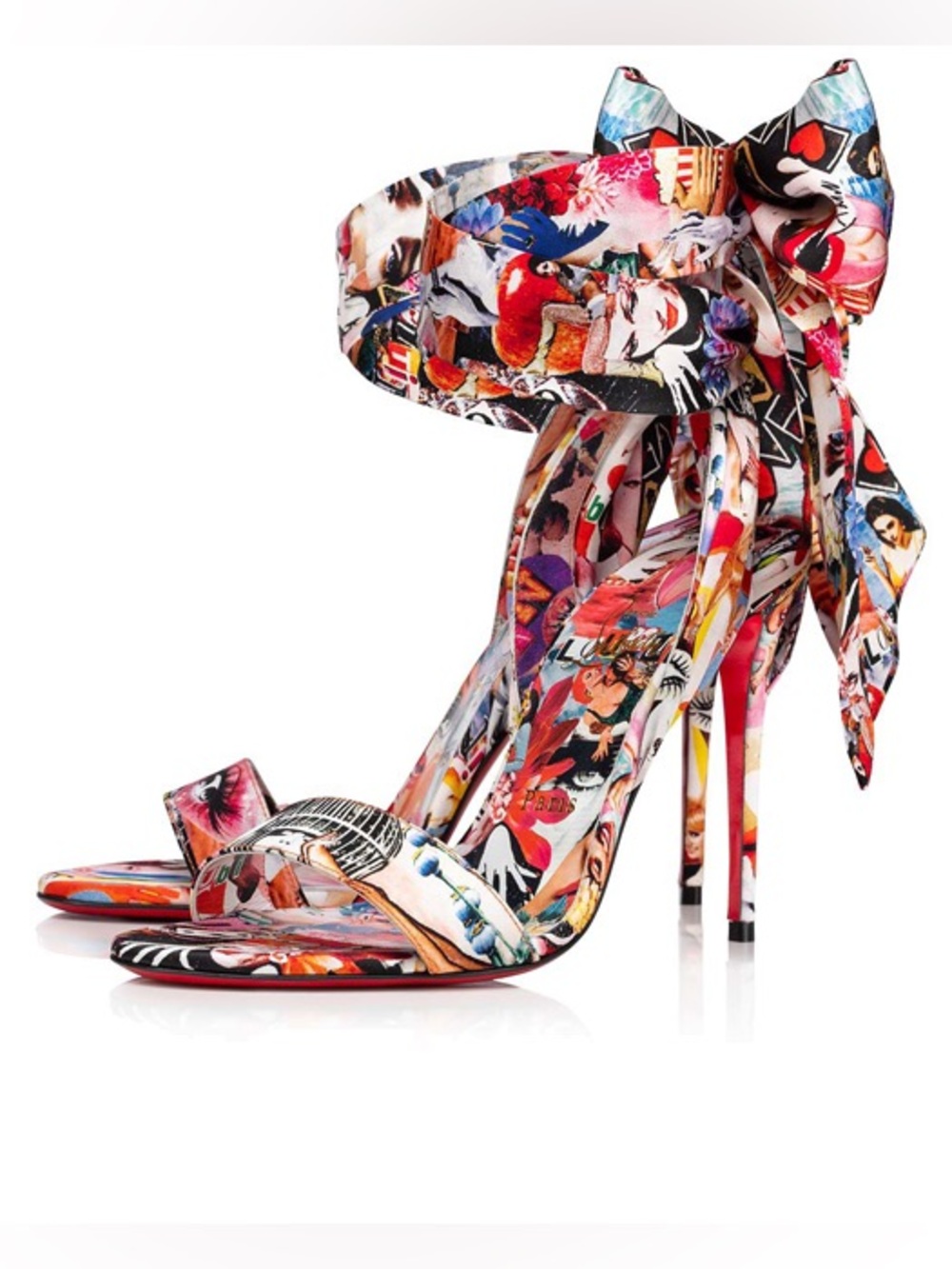Christian Louboutin Sandale Du Désert 100 Oh Xtian Print Satin Wrap Sandals EU40